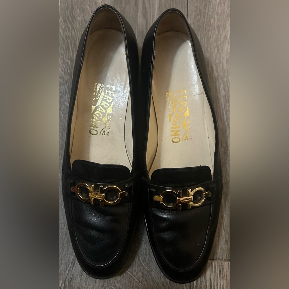 Salvatore Ferragamo Black Leather Loafers for Women
